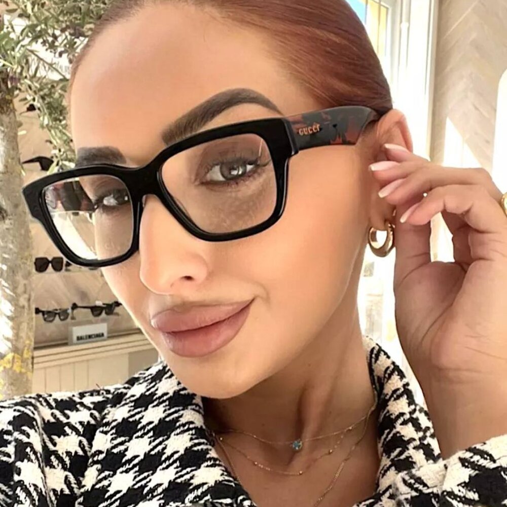 🕶️ New Gucci GG1428O 006 Eyeglasses - Black With Orange Havana Frame - Picture 3 of 10